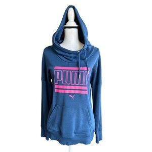 Puma Women’s Graphic Athletic Blue and Pink Streetwear Pullover Hoodie
